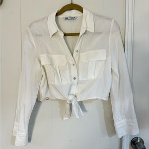 Zara White Button Down Crop Top